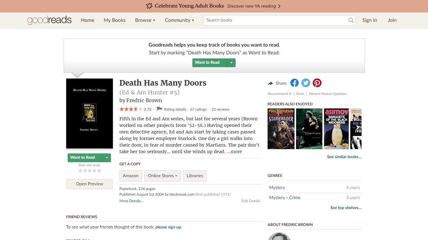 Death Has Many Doors by Fredric Brown - Goodreads
