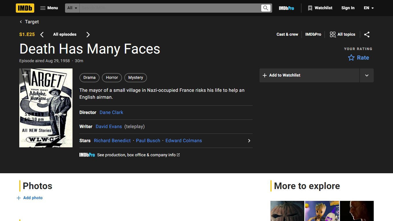 "Target" Death Has Many Faces (TV Episode 1958) - IMDb